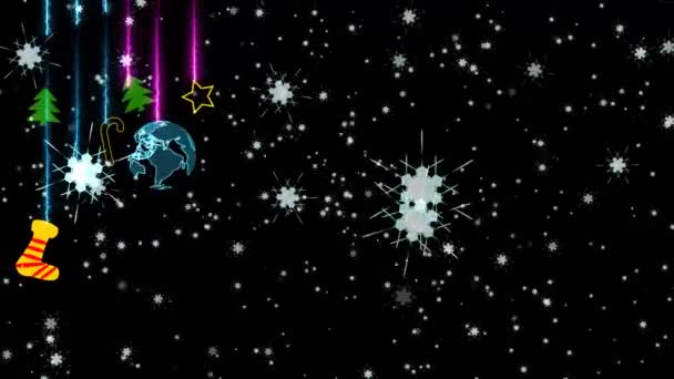 圣诞主题有数码世界的袜子明星树、甜木棍和雪花飘落的背景 — 图库视频影像