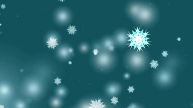 Kar Tanesi 6 yıldız 12 dal kısa diken kanat siyah ekrana düşüyor, buz parçacıkları Noel festivali için karanlık siyan arkaplan