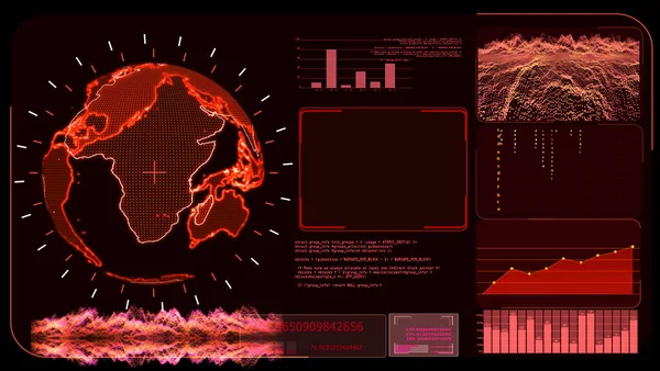 Röd Varningsmonitor Digital Global Världskarta Och Teknisk Forskning — Stockfoto