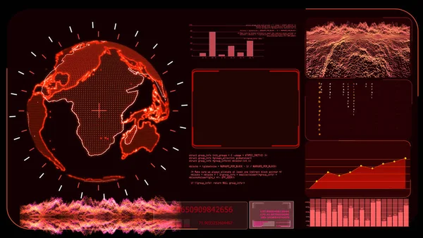 Red alert monitor digital global world map and technology research develpoment analysis software