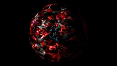 Soyut su çekirdeği görselleştirme teknolojisi dijital altın enerji küresi yüzeyi ve dışarıda magma lav alevi.