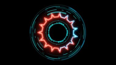 Fütüristik teknoloji dijital holografik element kırmızı lazer ışığı ve lazer etrafında hareket eden elektrik enerjisi