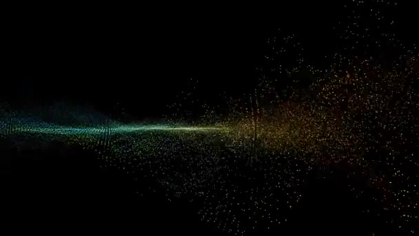 Futuristické abstraktní duhové částice spirálová vlnová dimenze kmitání koulí, vizualizace vlnová technologie digitální povrch — Stock video