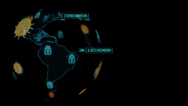 Mapa del mundo digital global y la tecnología muestran que muchos países fueron bloqueados por el virus COVID-19 persona infectada fue encontrado — Vídeo de stock