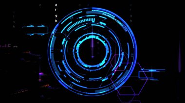 Fütüristik teknoloji dijital holografik element lazer ışıltı efektli ok ve sayısal koyu mavi tonlu çağrı sınırı