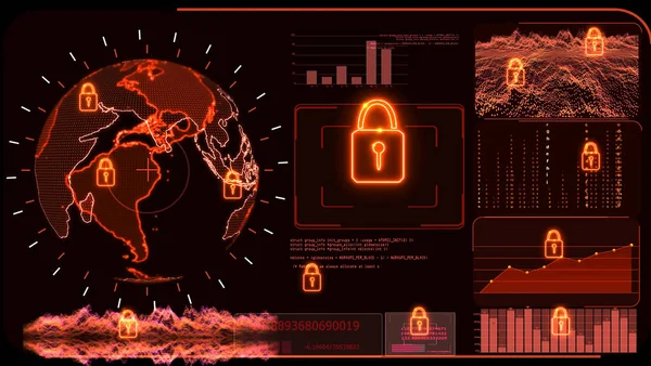 Rød Skærm Digital Global Verdenskort Teknologi Forskning Develpoment Analyse Beskytte - Stock-foto