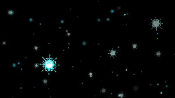 雪の結晶8本の枝の短いとげの翼が黒い孤立した氷の塵の粒子の要素クリスマスとクリスマスの前夜の背景 — ストック写真