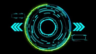 Fütüristik teknoloji dijital holografik kriptonit element enerji enerjisi parıltı etkisi ok mavi lazer ve iki çağrı sınırı sayısal mavi tonda kırmızı tonda.