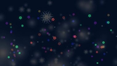 Kar taneleri 6 yıldız dalları kısa diken kanatları düşen buz tanecikleri ve gökkuşağı yıldızları Noel ve Noel arifesinde uçuşuyorlar.