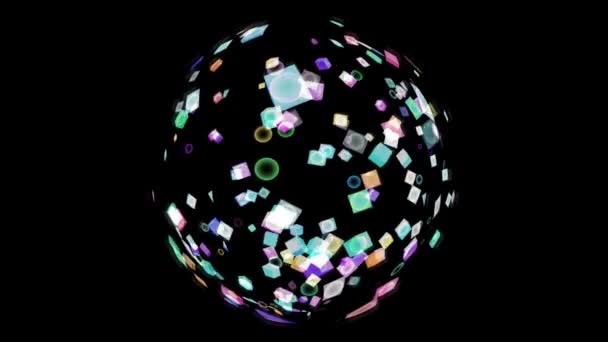 Кулькова сфера і літаючий куб солодка веселка барвисті і деякі кришталеві кульки скла всередині — стокове відео