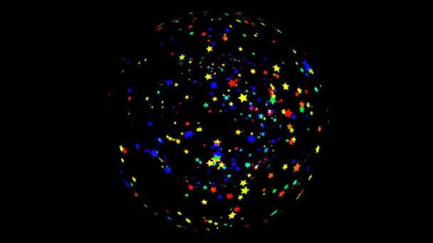 Doppelte hundert Regenbogenfarben Sterne rollen in Kugel Ball langsamen Fall und verblasste am Ende — Stockvideo
