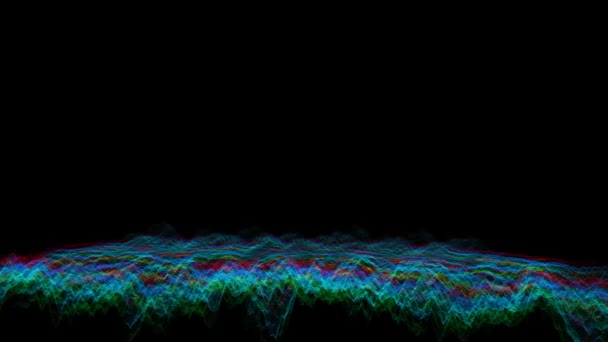 Futuristické abstraktní zelená červená záře růžová a tmavě modrá moucha panning waveform zvuk audio hudba koule kmitání, vizualizace vlna technologie digitální povrch — Stock video
