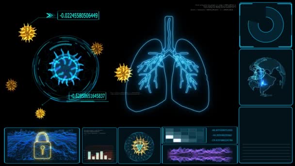 Futurisztikus monitoron pulmonalis Edema egy állapot okozta kóros folyadék az alveolusok. Légzési nehézségek vagy oxigénhiány miatt kialakuló légzési nehézségek — Stock videók
