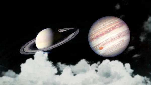 Сатурн Юпитер Поднимают Обратно Силуэт Облака Ночном Небе Элементы Этого — стоковое фото