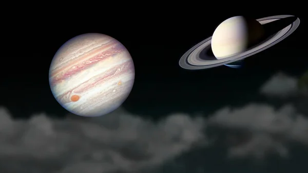Сатурн Юпитер Поднимаются Силуэтном Облаке Ночном Небе Элементы Этого Изображения — стоковое фото