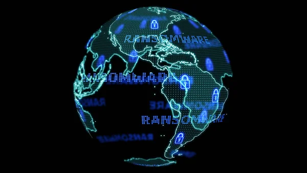 Cyfrowa Globalna Mapa Świata Analiza Rozwoju Technologii Ataku Ransomware Granatowy — Zdjęcie stockowe