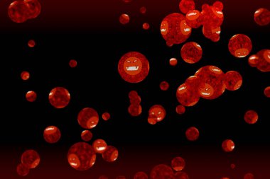 Virüs covid topu, siyah ekranda alevli lav rengine ve kırmızı normal virüse dönüşen mutasyondu.