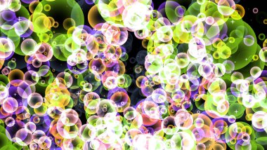 Yansıma bulanık yeşil bulanıklık pembe mor ve koyu mor mor baloncuklar siyah ekranda süzülürken beyaz yıldız siyah ekranda