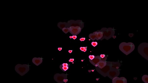 Corações de forma vermelha voando com estrela branca no coração rosa tema dia dos namorados e fundo de borrão de cartão de amor — Vídeo de Stock