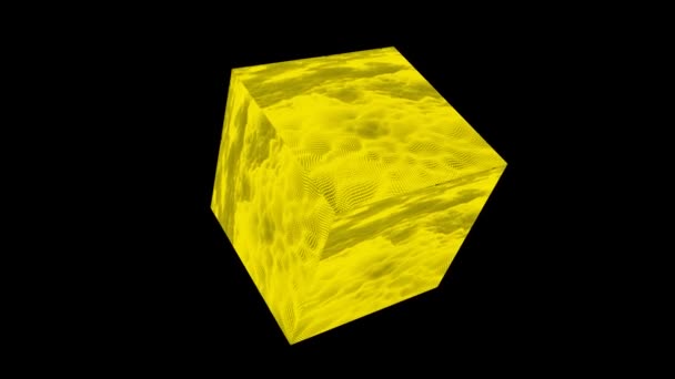 Futuriste abstrait cube jaune lueur brun voler au-dessus de la forme d'onde son audio musique balle oscillation, visualisation vague technologie surface numérique — Video