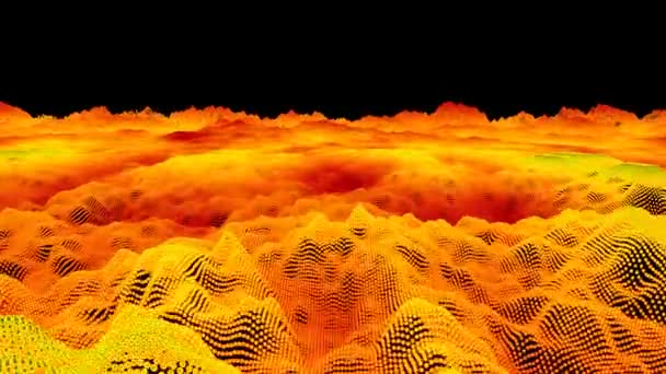 Futuristická abstraktní požární záře plamen přeletět přes vlnolam zvuk audio hudba koule kmitání, vizualizace vlnolam technologie digitální povrch — Stock video