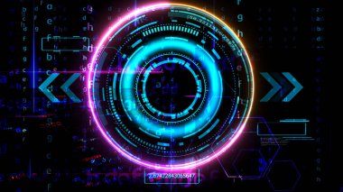 Fütüristik teknoloji dijital holografik element lazer ışıltı etkisi ok ve sayısal koyu ve açık mavi tonlu çağrı sınırı
