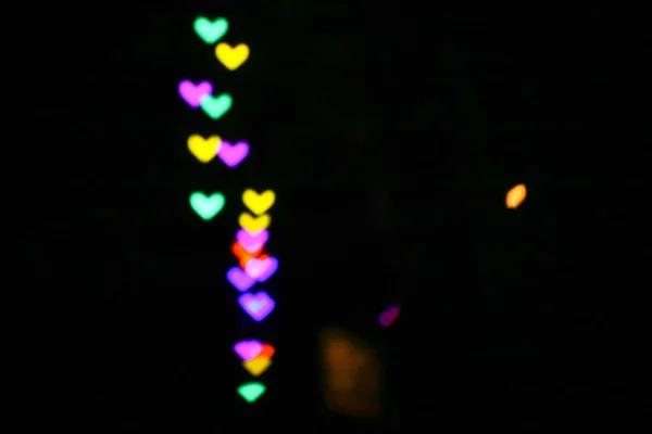 Rainbow Bokeh Blur Line Heart Shape Love Valentine Day Night — Stock Photo, Image