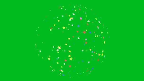 Crystal Star διαφανή σφαίρα μπάλα και τα αστέρια ουράνιο τόξο περιστρέφονται και κυλούν στην πράσινη οθόνη — Αρχείο Βίντεο
