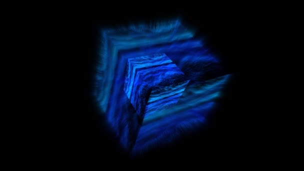 Dubbel kub reflektion abstrakt mörk grotta vågform ljud musik svängning, visualisering våg teknik digital yta — Stockvideo
