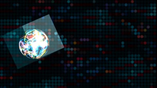 Куб Квантовый компьютер футуристической технологии цифровой абстрактный мяч и полигон фон — стоковое видео