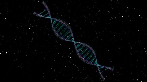 Наука про структуру ДНК біотехнологія абстрактна барвиста лінія 3D обертається і частинки клітин рухаються навколо — стокове відео