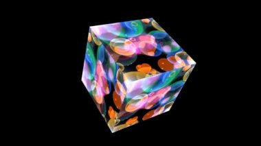 Su ve mavi köşeli küp pembe kalpler ve beyaz yıldızlı siyah ekranda yüzen baloncuklar ve mor kalpler temalı sevgililer günü ve aşk hareketi