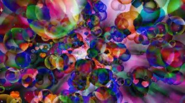 soyut karanlık boyut gökkuşağı kabarcıkları dans eden kalpler beyaz yıldız temalı sevgililer günü ve aşk hareketi ile siyah ekranda süzülüyor