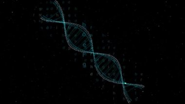 Matris şeffaf alfabe mavi renk soyut metin efekti hareketi ve DNA