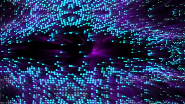 Рефлексия абстрактные цифровые точечные огни быстро мигать голубой фиолетовый тон цвет на черном экране — стоковое видео