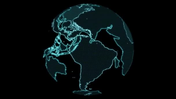 Carte du monde numérique et grille de balayage laser de latitude et longitude — Video