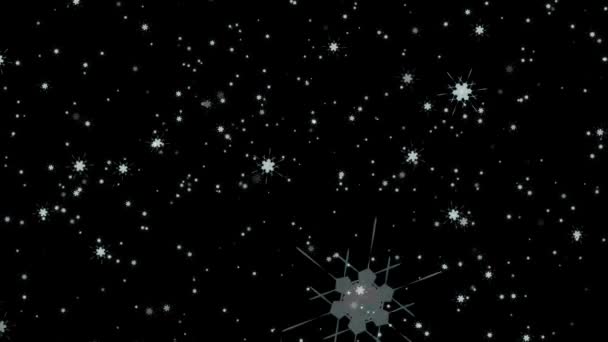 Сніжинка падає на чорний екран, елемент частинок льоду для різдвяного та різдвяного фону — стокове відео