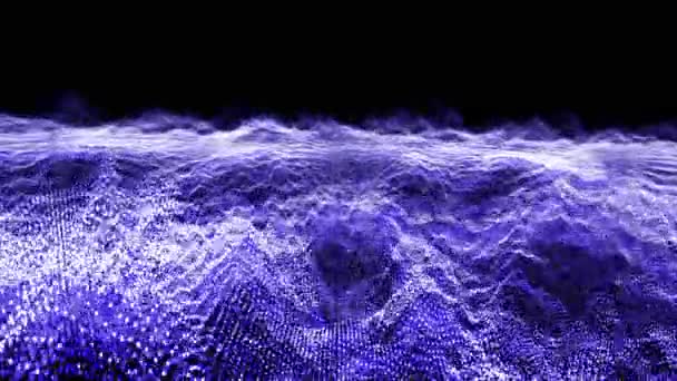 Futuristický abstraktní modrobílý tón kmitání koulí, vizualizace vlnové technologie digitální povrch s částicemi hvězd — Stock video