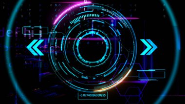 Fütüristik teknoloji dijital holografik element lazer ışıltı etkisi oku ve sınır radarı sayısal koyu ve açık mavi tonda taraması