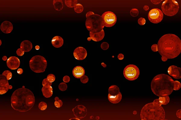 Virus Covid Ball Mutation Evil Face Red Color Black Screen — Stock Photo, Image