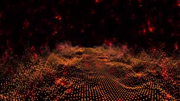 抽象赤と濃い赤の100万粒子パターン波形振動、高速移動、可視化波技術デジタル表面 — ストック動画