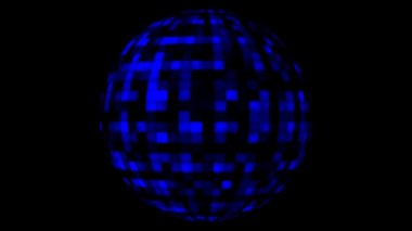 Küre topu görselleştirme dalgası teknolojisi dijital yüzey arkaplanı, animasyon soyut koyu mavi ton kare ışık parçacıkları dalgalanma deseni