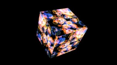 Siyah ekranda yüzen altın ve koyu mavi baloncuklu küp kırmızı kalpler beyaz yıldız ve koyu kırmızı kalpler temalı sevgililer günü ve aşk hareketi temalı