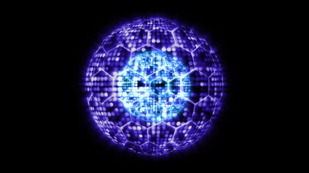 Квантовая футуристическая компьютерная анимация абстрактный фиолетовый шар сфера и светло-голубой ядра технологии визуализации цифрового фона поверхности — стоковое видео