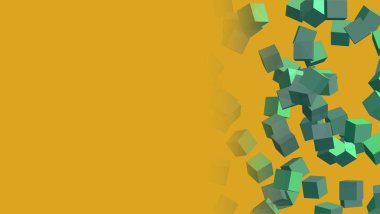 soyut küp tidesu yeşili sağdan sola doğru hızla hareket eder ve fortuna altın arkaplanda yüzer