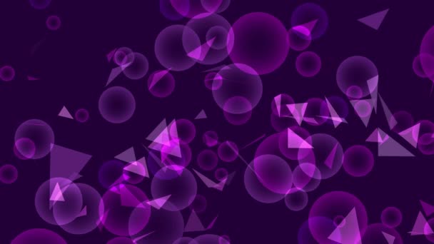 Verwischen violette Dreieck Blasen Multi-Size und Triangel Flugbewegung auf lila Hintergrund — Stockvideo