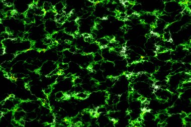 Devasa yeşil şimşek, siyah mermer iç döşeme, duvar ve zemin zemininde parlak mineral dokusunu ortaya çıkarıyor.
