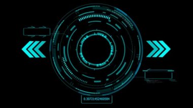 Fütüristik teknoloji dijital holografik element lazer ışıltı efekti ok mavi lazer ve sayısal mavi tonlu iki çağrı sınırı