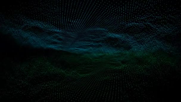 Futuristické abstraktní rozostření zelené vlny dimenze kmitání koulí, vizualizace technologie vln digitální povrch — Stock video