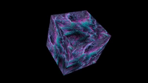 Cubo quantum computer abstract million particles ball big data digital technology blue magenta tone waveform — Vídeo de Stock